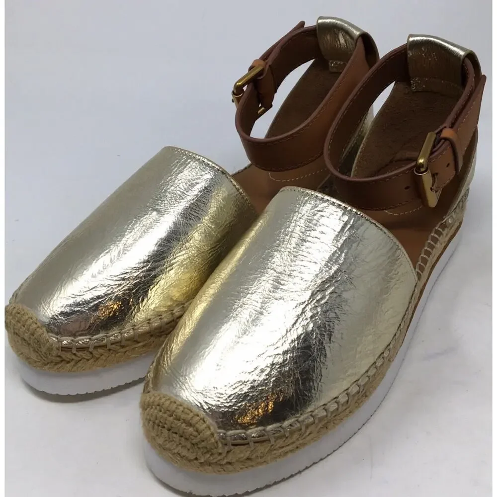 See by Chloe Glyn Women's Size 39 Metallic Gold Closed-Toe Platform Sandals - Picture 3 of 8